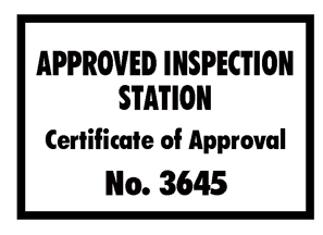 Approved Inspection Station Certificate of Approval, call Dick Ralston Automotive, Slacks Creek